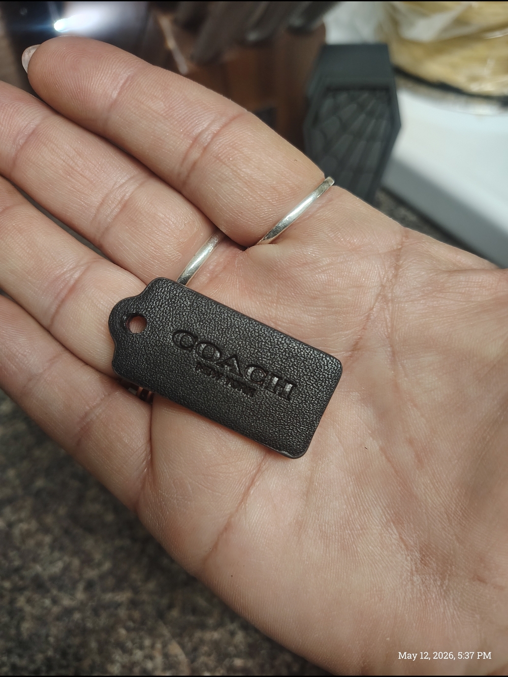 Coach Leather Tag Keychain - Dark Brown